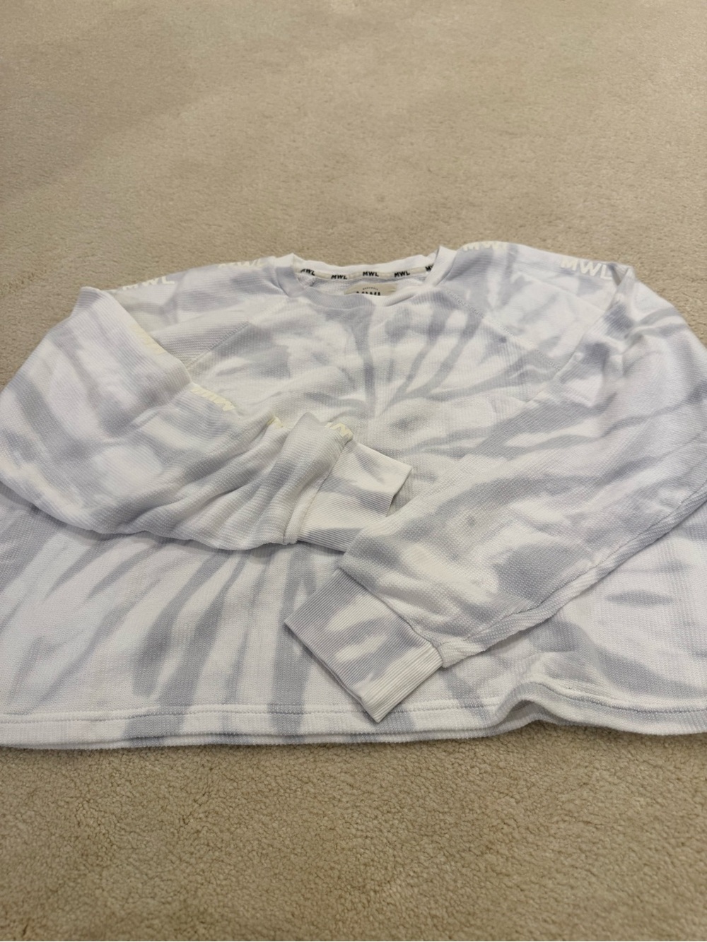 Madewell MWL White and Light Gray Tie-Dye Waffle Knit Long Sleeve Top